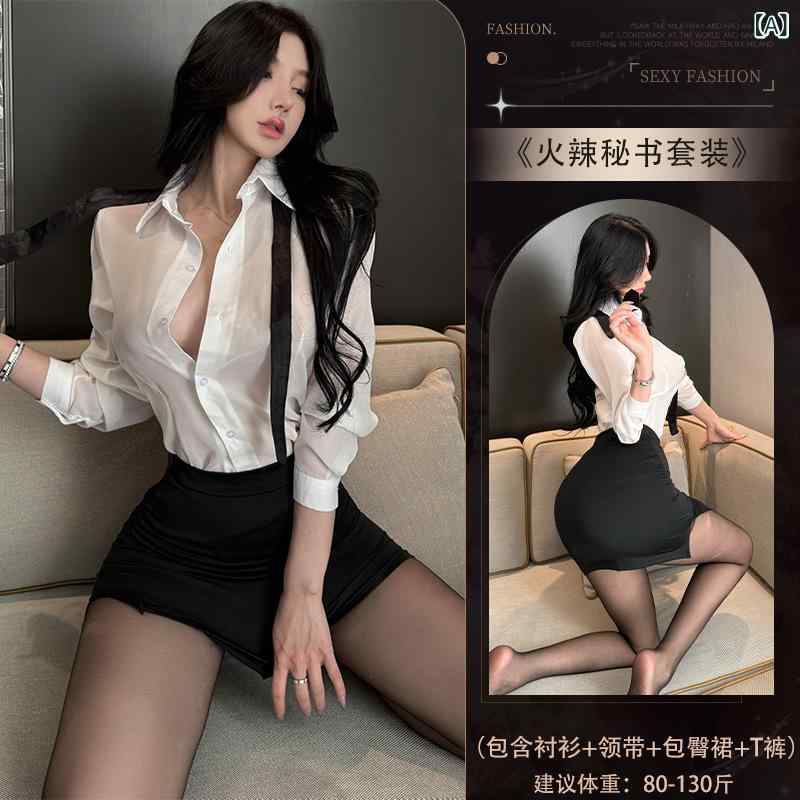 Other - レディース セクシー 秘書 制服 セット 透視 トップス タイト スカート 領带 付き ポリエステル 素材 接触冷感 伸縮性 夏 春夏 コレクション かわいい デザイン 女性用 コスプレ 衣装 誘惑 スタイル 夜店 パーティー 用途 軽量 機能 通勤風