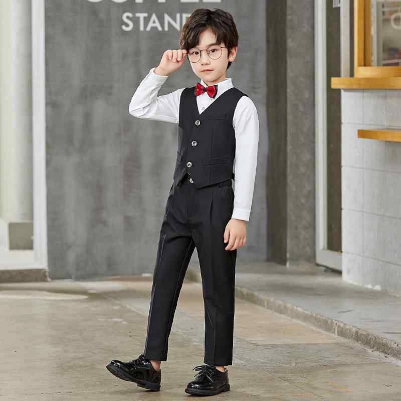 Other - 男の子 セットアップ 韓版 スーツ 秋冬 3〜8歳 長袖 長ズボン 純色 黒 紺 英倫スタイル 潮風 柔らかい ポリエステル シングルブレスト フォーマル 礼服 演奏会 発表会 普段使い 3点セット 4点セット 5点セット 6点セット 7点セット