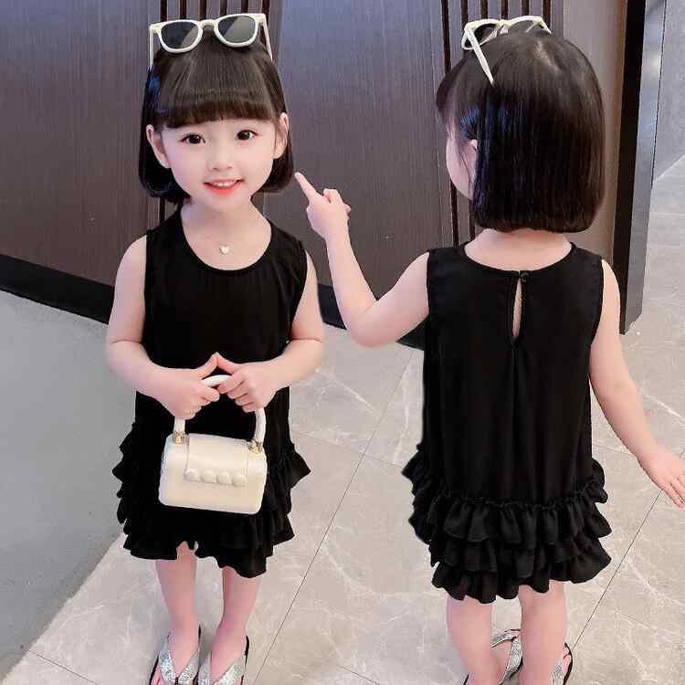 女児 ワンピース 夏 黒 コットン 綿 100% 接触冷感 吸湿速乾 軽量 プリンセス スカート ケーキ スカート ベビー ガールズ キッズ 幼稚園 普段使い かわいい デザイン 不規則 ヘム 女の子 子供服