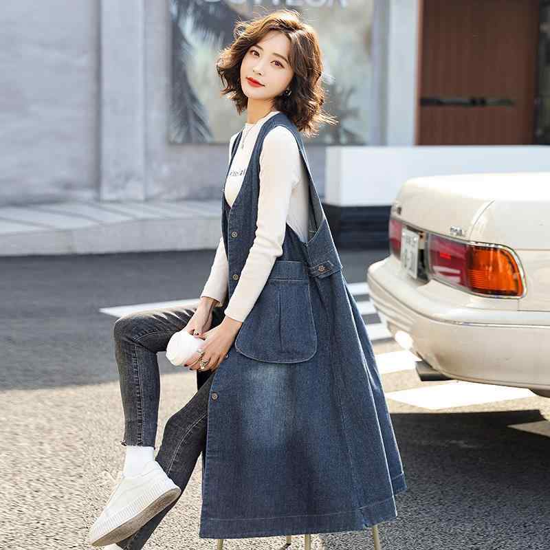 乐天商城 - ノースリーブ 女性用 牛仔布 無袖 ワイドシルエット 通勤風 気質 快適 春夏 秋冬 中長丈 ポローカラー 連帽 ゆったり 大型ポケット 純色 ボタン 明線 プリーツ 洗い加工 デニム ジャケット コーデュロイ 風合い 軽量 ストレッチ 吸湿速乾 ブラッ