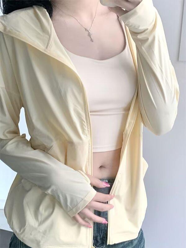 乐天商城 - 防晒服 女性用 春夏 ミルクイエロー 長袖 カーディガン 接触冷感 ポリエステル 薄手 ゆったり フィット 通勤 普段使い 快適 吸湿速乾 UPF50+ ブラック 紫 ホワイト レッド イエロー ブルー ライトグレー グリーン ダークグレー