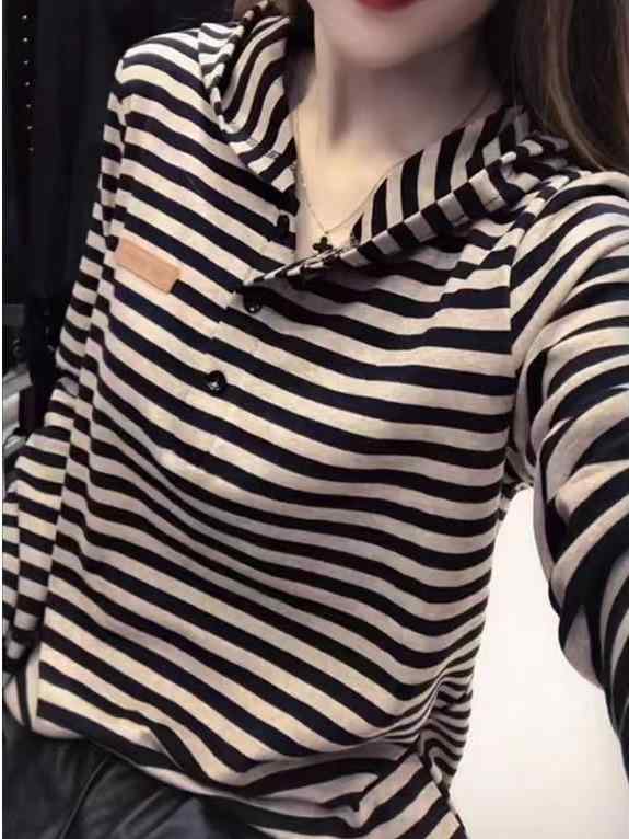 トップス 女性用 大きいサイズ 長袖 連帽 条紋 切り替え ルーズ ブラック グリーン オレンジレッド 通勤 普段使い 気質 伸縮性