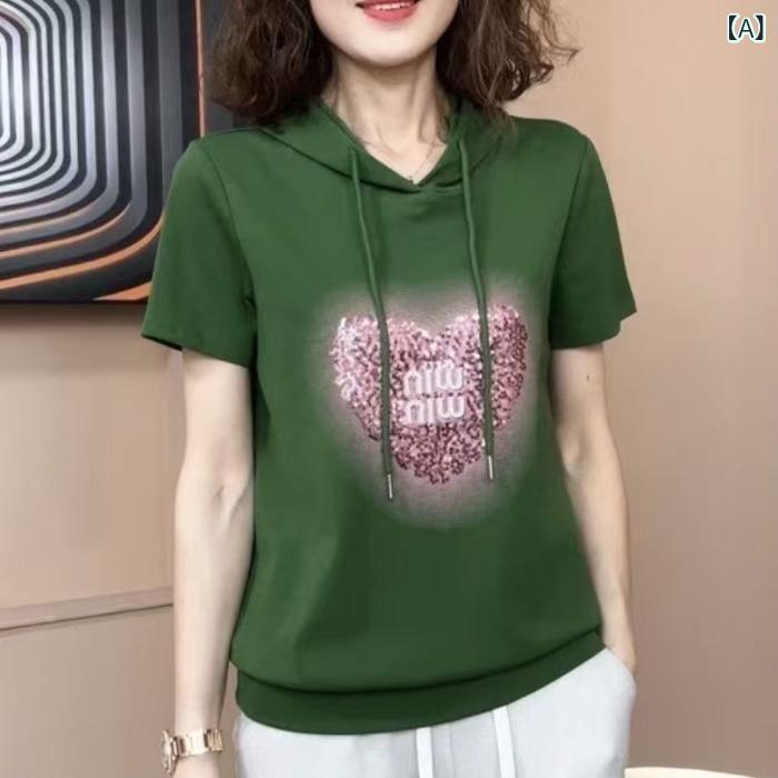 樂天商城 - Tシャツ メンズ 短袖 連帽 緑 橘色 グレー ブラック 緑色 オレンジ 灰色 黒 涤纶 ポリエステル アンモニア ストレッチ 吸湿速乾 軽量 印花 プリント ワイド ルーズ フィット 普通丈 50-65cm 袖 スタンダード 春夏 2025 気質 ファ