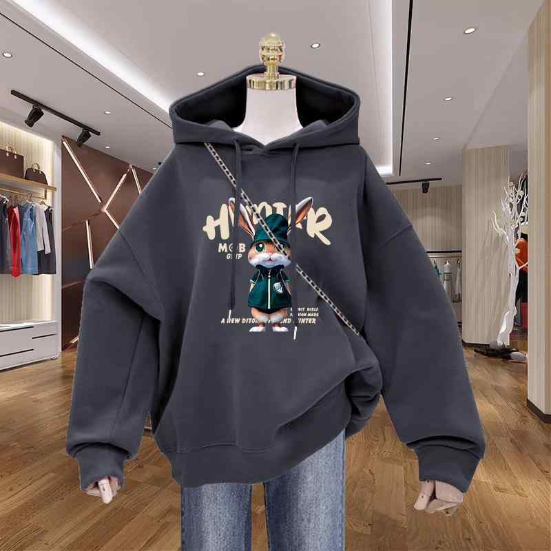 レディース 秋冬 フーディー 厚手 コットン 長袖 落肩袖 セットイン スウェット トップス ホワイト ネイビー グレー ワインレッド ブルー ブラック フラワーグレー ピンク ゆったりシルエット ポケット付き プリント柄 かわいい 漫画風 カジュアル