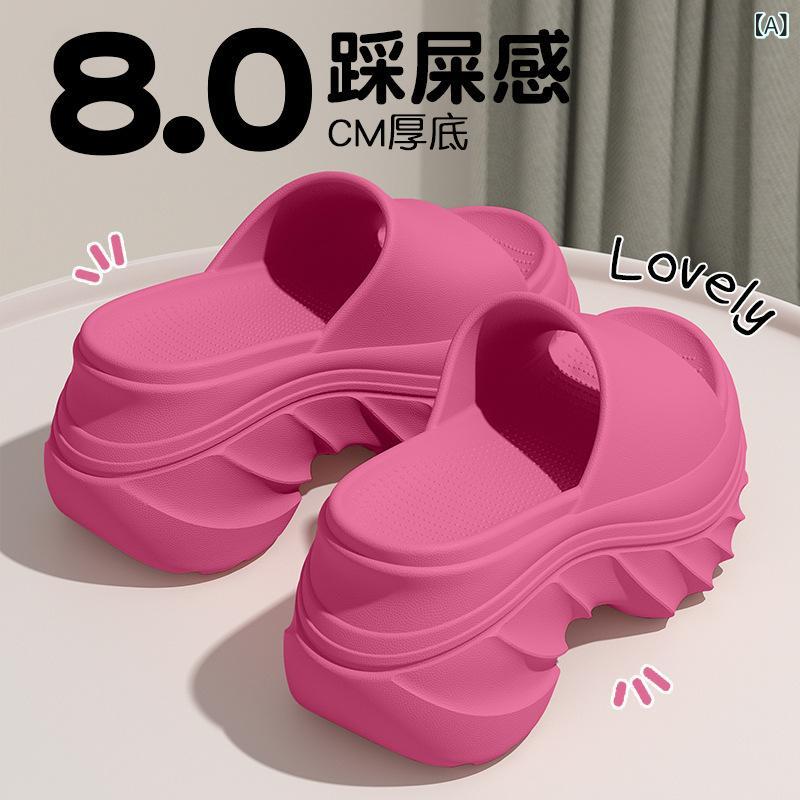 サンダル 女性用 厚底 7cm ステップオン 夏 春夏 ビーチサンダル EVA 素材 防滑 耐磨 透気 軽量 シンプル 日常 外出 室内 家用 ピンク ブラック カーキ ハイヒール風 快適 クッション