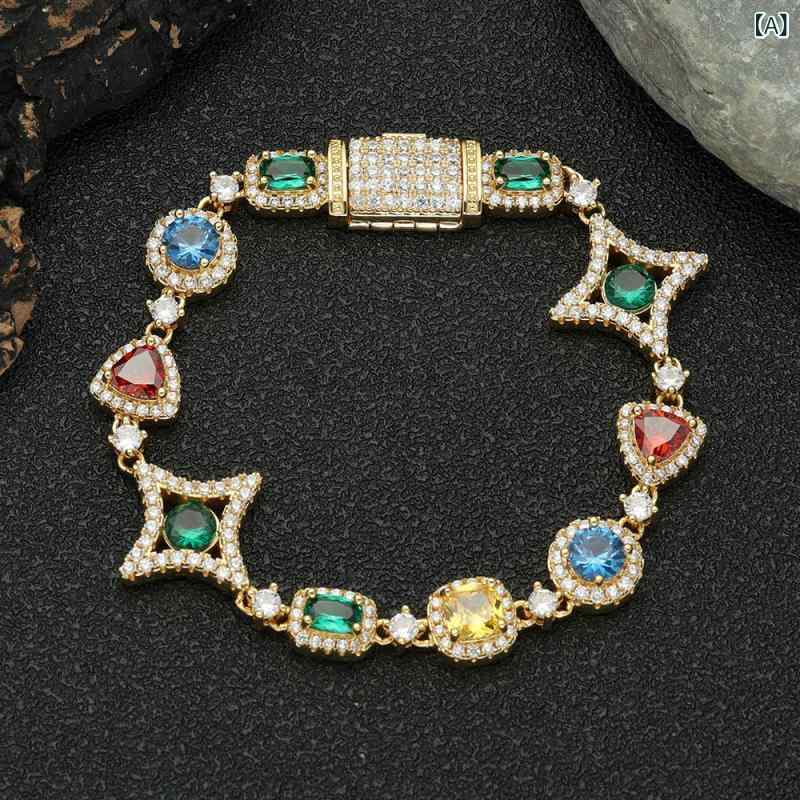 Other , Materials - 手链 男女用 ヒップホップ ジュエリー アクセサリー 彩色宝石 ジルコニア チェーン デザイン 金色 白金 電気メッキ加工 個性派 ファッション アイテム トレンド 人気 スタイル 通年