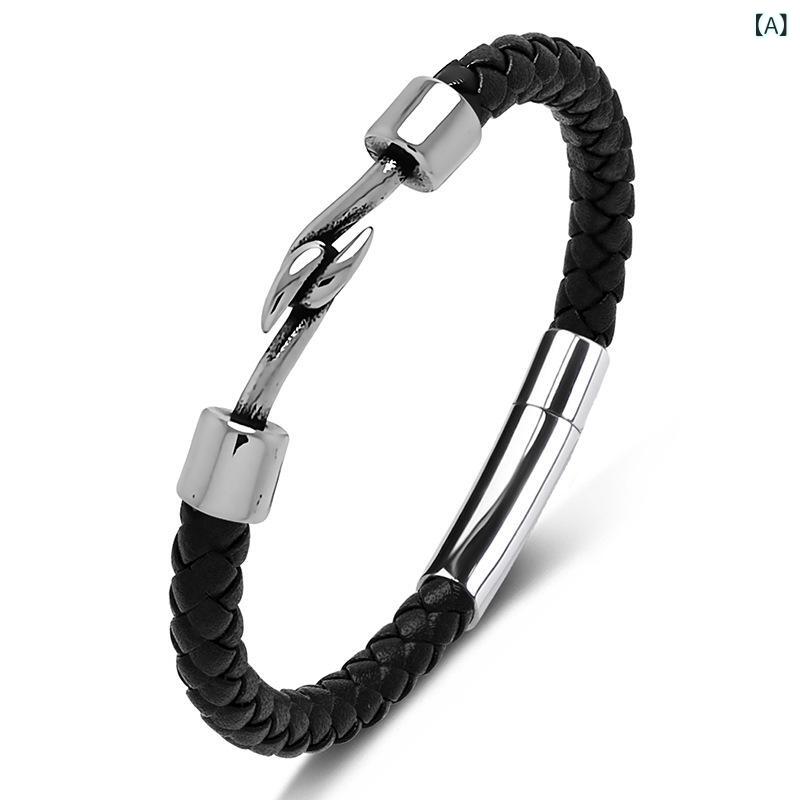Other , Materials - メンズ 手首アクセサリー 革 ブレスレット 不锈钢 ステンレス ステンレス製 ダブルフック バックル ボタン 留め具 シンプル ミニマリスト ラグジュアリー 高級感 個性 ユニーク ヨーロピアンスタイル 欧米風 アクセサリー ジュエリー アクセ アクセサ