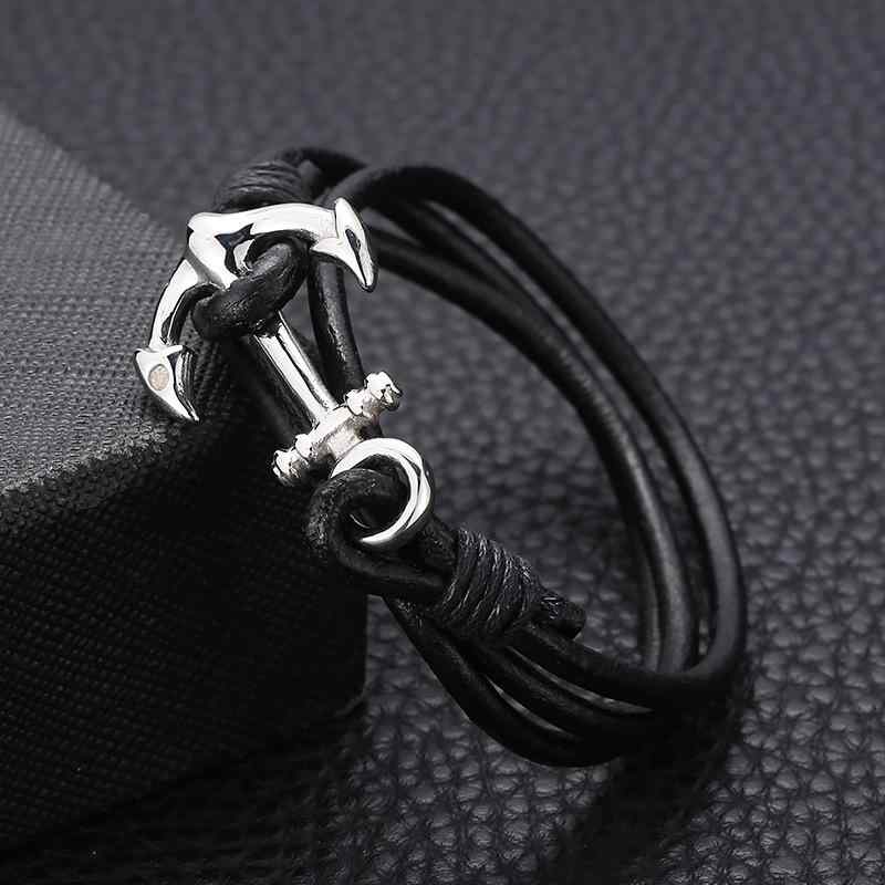 メンズ ハンドメイド 船錨 編み込み 多層 レザー ラップ ブレスレット ネイビースタイル ステンレス チタン スチール メンズアクセサリー レイヤード デザイン 夏 コーデ 旅行 記念 ギフト ユニセックス ジュエリー 手首 周り 装飾 耐久性 素材