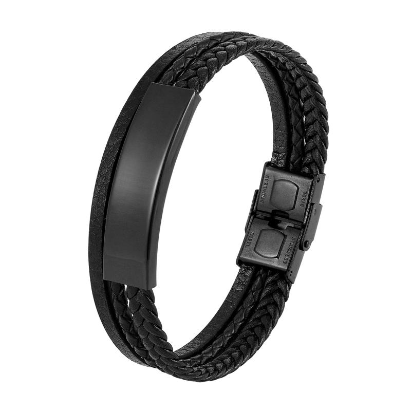 メンズ 手首アクセサリー ブラック レザー 編み込み ブレスレット ステンレス チタン 鋼 幾何学 デザイン 軽量 夏 2022 モデル 通年 普段使い ギフト 旅行 記念 ポリッシュ 加工 グレイ ホワイト シルバー メタル チェーン リンク シンプル