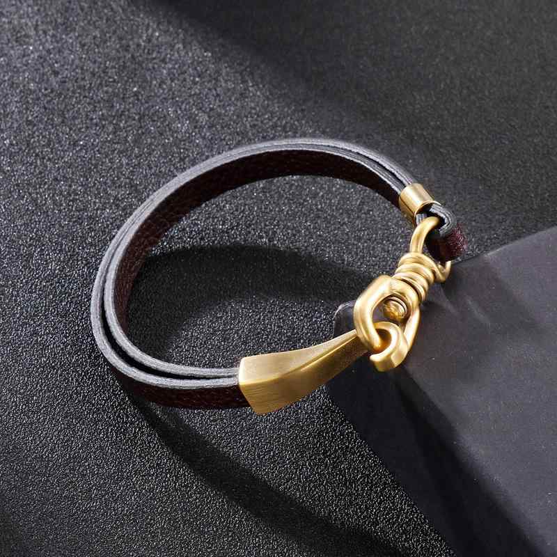 Other , Materials - メンズ 手首アクセサリー 革ロープ 編み込み 多層 革手链 ステンレス 革質 編織 キーリング 手環 幾何型 個性 スタイル 人気 要素 形状 パターン 夏 シーズン 19cm 金色 21cm 金色 19cm ブラック 21cm ブラック 電気メッキ加工