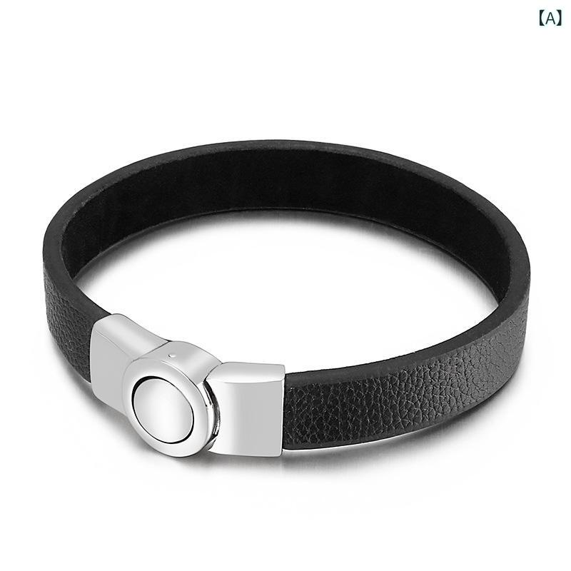 Other , Materials - メンズ 手首アクセサリー 編み込み 牛革 手環 チタン ステンレス バックル 留め具 幾何学 デザイン ヒップホップ スタイル シンプル 革 編み 手首 装飾 アクセ 男女兼用 ファッション 通勤 普段使い 軽量 耐久性 ステンレス 加工 金属 アクセン