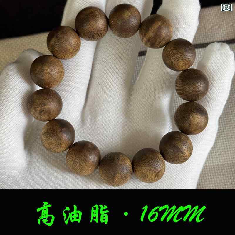 フォークBRの手串 男性用 女性用 天然沈香 復古スタイル 丸型 16mm ビーズ チェーン 高級感 天然素材 木製アクセサリー ブレスレット ラウンドビーズ 香木 祈祷用 日常使い ユニセックス 夏向け 軽量 吸湿性 円形デザイン 希少 油脂豊富 老木素材｜アングル2