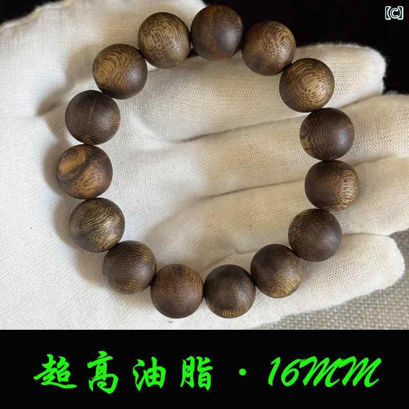 フォークBRの手串 男性用 女性用 天然沈香 復古スタイル 丸型 16mm ビーズ チェーン 高級感 天然素材 木製アクセサリー ブレスレット ラウンドビーズ 香木 祈祷用 日常使い ユニセックス 夏向け 軽量 吸湿性 円形デザイン 希少 油脂豊富 老木素材｜アングル3
