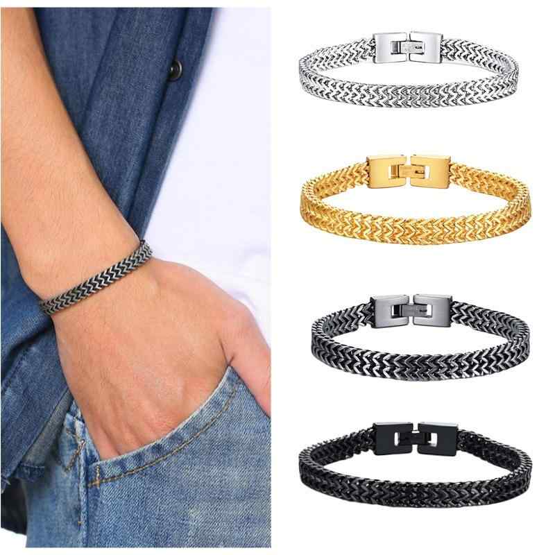 Bracelets - メンズ ブレスレット 手首アクセサリー 不锈钢 チタン鋼 メタル ゴールドカラー ステンレススチール 金属製 U字型 水滴型 幾何学型 チェーン 網状デザイン ダブルレイヤー 正反転可能 個性派 カジュアルスタイル 耐久性 色落ち防止 19cm 21cm