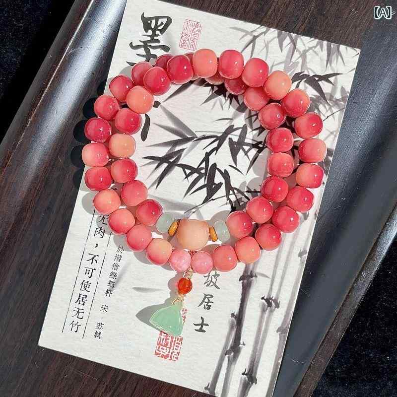 Bracelets - 菩提手串 男女用 樹莓粉 双層 ブレスレット 念珠 手鏈 天然菩提根 幾何型 抛光加工 軽量 シンプルスタイル 通年使用 白桃ウーロンカラー ローズプーアルカラー グーズベリーカラー チェリーローズカラー スプリングフラワーカラー ストロベリーピーチカラ