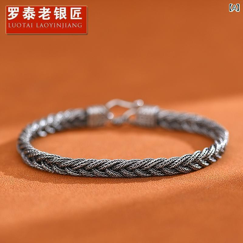 Other , Materials - メンズ 手編み 手首アクセサリー 925シルバー 菩提子 ビーズ チェーン ブレスレット シンプル ビンテージ スタイル かわいい 爽やか 甘め デザイン 通年使用 軽量 銀アクセ 手元飾り