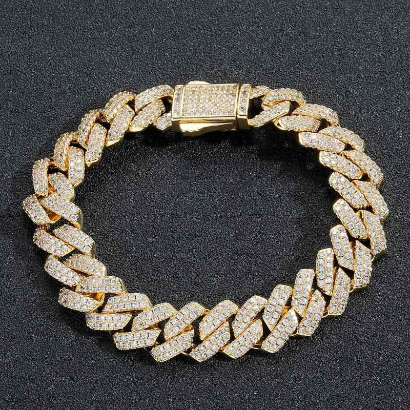 Other , Materials - ヒップホップ 手链 メンズ レディース ユニセックス チェーン ブレスレット ジルコニア 装飾 13mm 幅 菱形 デザイン 幾何学 形状 金色 銀色 夏 2024 コレクション ストリート ファッション 個性 トレンド ジュエリー アクセサリー 銅 素