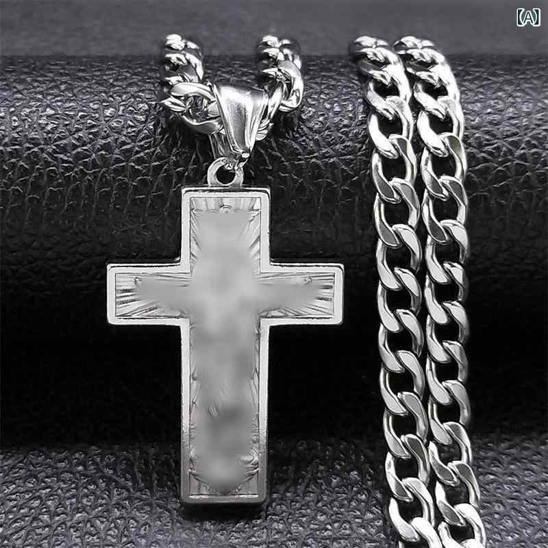 Necklaces, Pendants - ネックレス メンズ レディース 十字架 吊り下げ ヒップホップ ファッション トレンド 軽量 チタン 電気メッキ加工 ゴールド シルバー ユニセックス ジェンダーレス 幾何学 デザイン 冬 アクセサリー レイヤード スタイル 人気 アイテム
