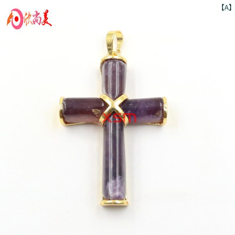 ・素材: 宝石・形状: 幾何型・加工: 電鍍・流行要素: 十字架・スタイル: 個性・カテゴリ: ネックレス・カラー展開: 紫晶（不含链子）、粉晶（不含链子）、虎眼石（不含链子）、緑東陵（不含链子）、黒瑪瑙（不含链子）、紅石（不含链子）、圖画石（不含链子）、花緑石（不含链子）、青金石（不含链子）、白松石（不含链子）、金沙石（不含链子）、藍沙石（不含链子）、合成緑松石（不含链子）、合成藍松石（不含链子）、合成蛋白石（不含链子）