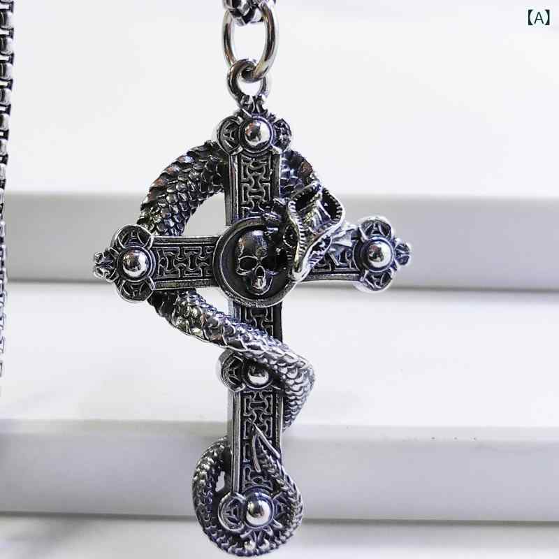 Necklaces, Pendants - メンズ レディース ネックレス 吊り下げ 銀色 不锈钢 龍 十字架 復古 スタイル 生肖 動物 モチーフ ユニセックス アクセサリー 夏 シーズン ユーズ 欧米 トレンド 古風 デザイン 軽量 耐久性 シングル ペンダント チェーン 別売り 個性 ジュエ