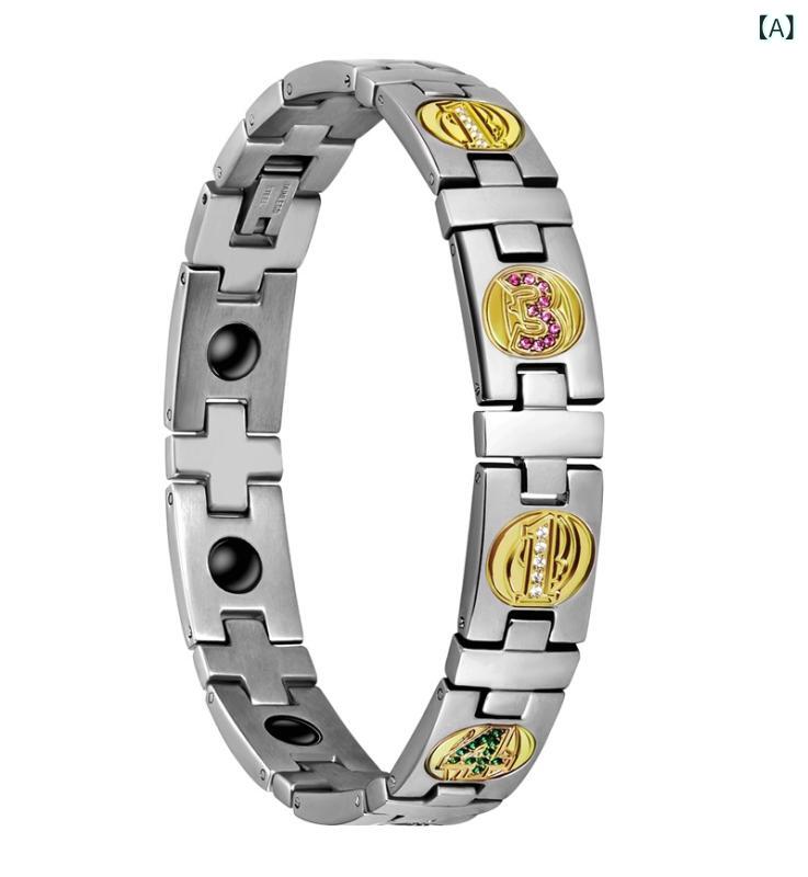 メンズ 手链 チタン メンズハンドチェーン 磁気 健康 カラフル ジルコニア 数字 モチーフ ブレスレット ジュエリー アクセサリー 個性派 普段使い 男性用 腕輪 ネックレス 代替 人気デザイン 光沢加工 耐久性 軽量 シンプル スタイリッシュ