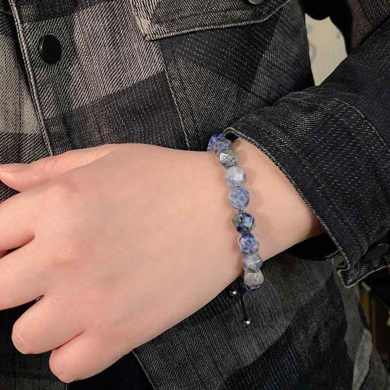 Other , Materials - ブレスレット 男女兼用 天然石 虎眼石 アクアマリン 魔灰石 ラピスラズリ 海藍宝石 スノーフレーク石 黒曜石 ターコイズ マップストーン クェーツ 幾何学デザイン 個性派 ミックスカラー 冬 アクセサリー 手元ファッション 軽量 ハンドメイド