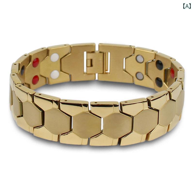 フォークBRのメンズ ブレスレット チタン 鋼 磁石 健康 アクセサリー 金色 ブラック スチールカラー 間金色 ワイド 18mm 15mm 幾何学 デザイン メンズ スタイル ギフト アイテム 通年 普段使い ラッキー 磁気 効果 軽量 耐久性 メンズ ファッション｜アングル2