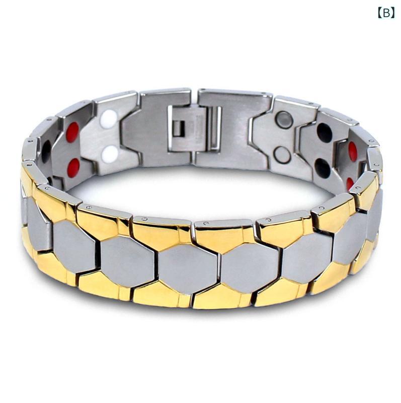 フォークBRのメンズ ブレスレット チタン 鋼 磁石 健康 アクセサリー 金色 ブラック スチールカラー 間金色 ワイド 18mm 15mm 幾何学 デザイン メンズ スタイル ギフト アイテム 通年 普段使い ラッキー 磁気 効果 軽量 耐久性 メンズ ファッション｜アングル3