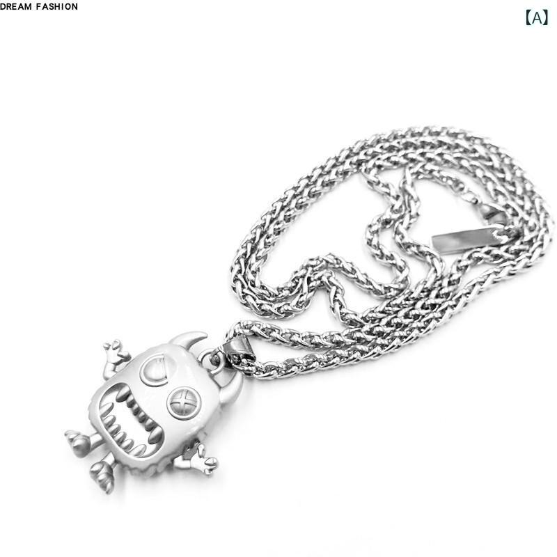Necklaces, Pendants - ネックレス 女性用 銀製 3D カード 型 モンスター ペンダント 十字チェーン 銀色 幾何学デザイン 個性派 クール スタイル アクセサリー ペア アイテム ヒップホップ ファッション 普段使い
