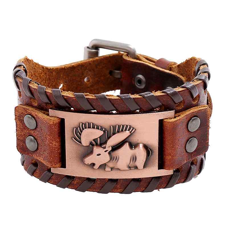Men'S Accessories - メンズ 手首アクセサリー 牛革 編み込み 手链 復古 デザイン 男女兼用 幾何学 形状 古銀色 古青銅色 古紅銅色 服装 配飾 ビジネス ギフト 記念品 軽量 耐久性 普段使い カジュアル スタイル
