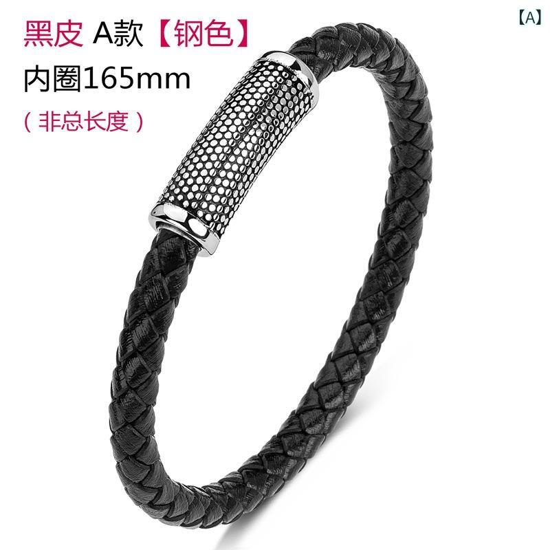 Other , Materials - 手首アクセサリー メンズ レディース ユニセックス 真皮 ブラック ブラウン 幾何学デザイン 磁気バックル 個性派 手作り 点状リベット 運動風 ファッション通勤 普段使い 軽量 伸縮性 ブラック ブラウン ユニセックス アクセサリー