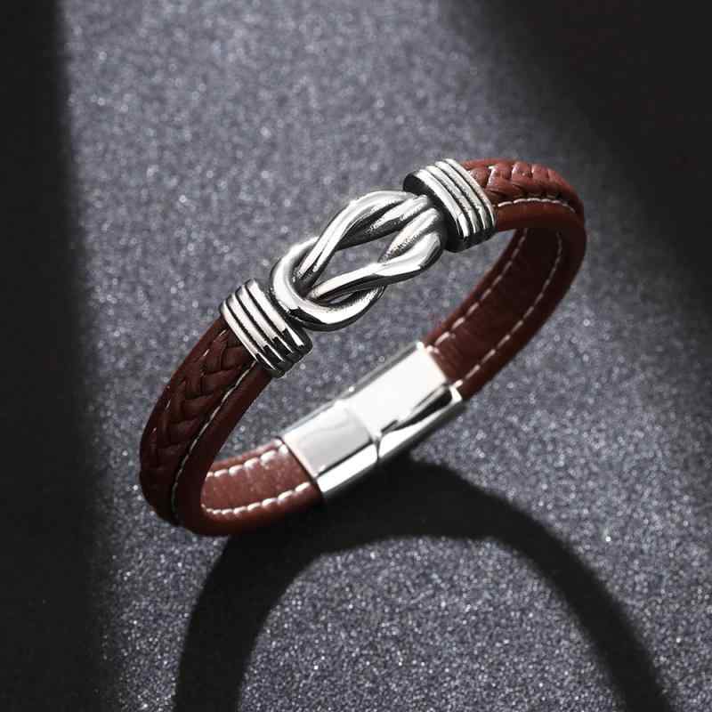 Bracelets - メンズ 手首アクセサリー 真皮 手链 革 ブレスレット タイタン 鋼 アクセサリー 電気メッキ加工 ジオメトリック デザイン 無限 記号 モチーフ ブラック ブラウン 調整可能 長さ 19cm 21cm 23cm ファッション 通勤 スタイル 男女兼用