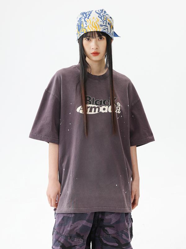 メンズ Tシャツ 短袖 丸首 綿100 ゆったりシルエット 日式レトロ ブラック ネイビー ダークパープル グレー ロゴプリント 抗菌 接触冷感 夏用 ゆったりトップス コットン ストリートファッション メンズカジュアル 軽量 吸湿速乾 ビンテージスタイ