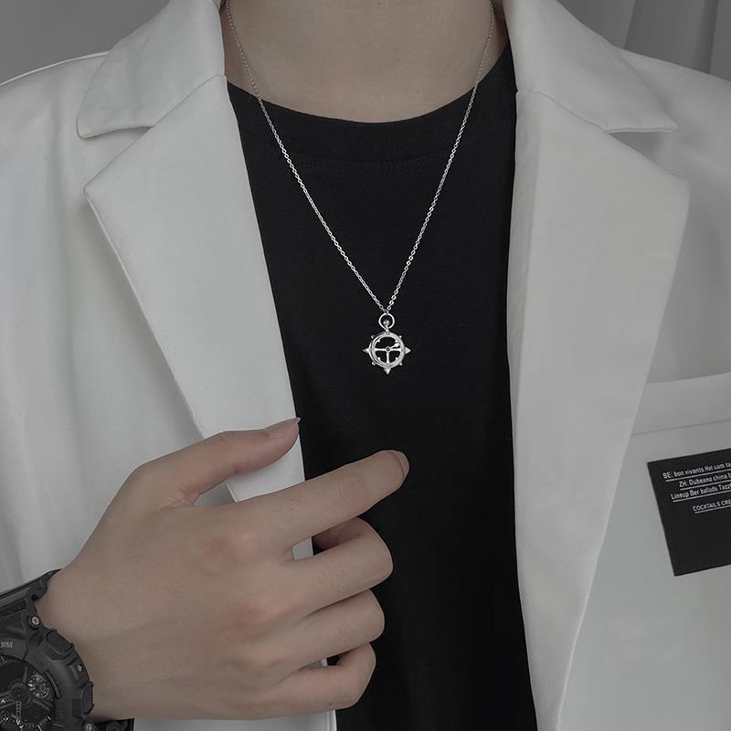 Other , Materials - ネックレス メンズ シンプル ロンパス ペンダント 十字架 チェーン 軽量 電気メッキ加工 スタイリッシュ 個性派 アクセサリー 普段使い 夏 シルバー カラー シンプルデザイン 軽奢 感 オリジナル