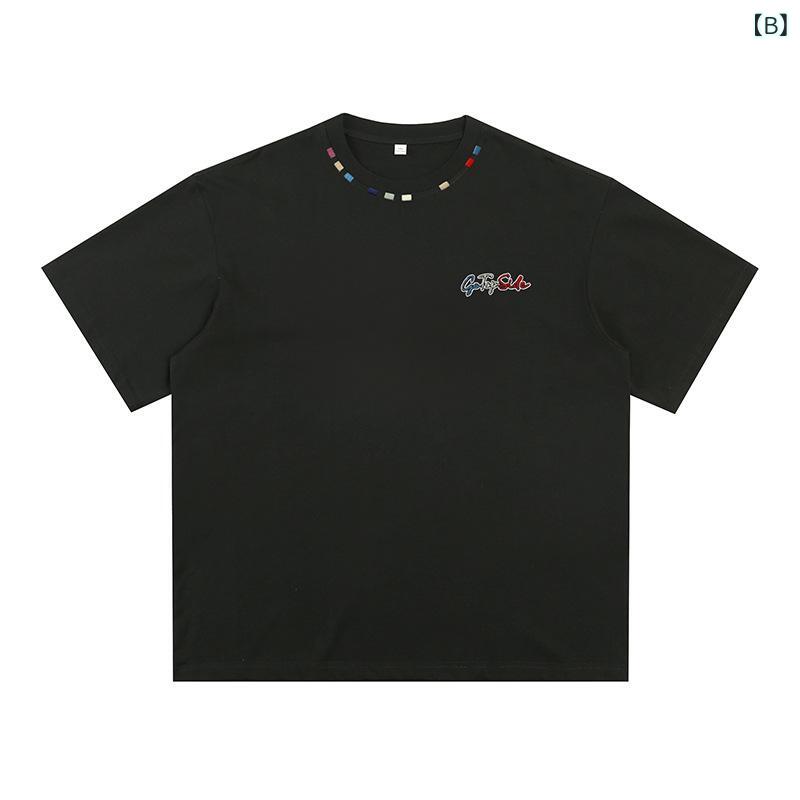 Tシャツ メンズ 短袖 夏用 綿素材 質感 ゆったりシルエット 美式カジュアル ストリートスタイル 情侣 トップス 白色 ブラック イエロー グレー系ブルー ライトグリーン ピンク系 吸湿速乾 軽量 普段使い デイリーウェア ラフ シンプル ベーシック 2