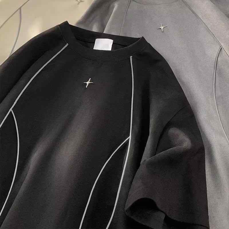 樂天商城 - Tシャツ メンズ 青少年 夏 レディース 男性用 丸首 半袖 ゆったり トップス 黒 グレー 純色 ポリエステル 混紡 吸湿速乾 印花 プリント 免烫 処理 軽量 コットン風 普段使い カジュアル ストリート ファッション ゆったりシルエット 涼しい 接