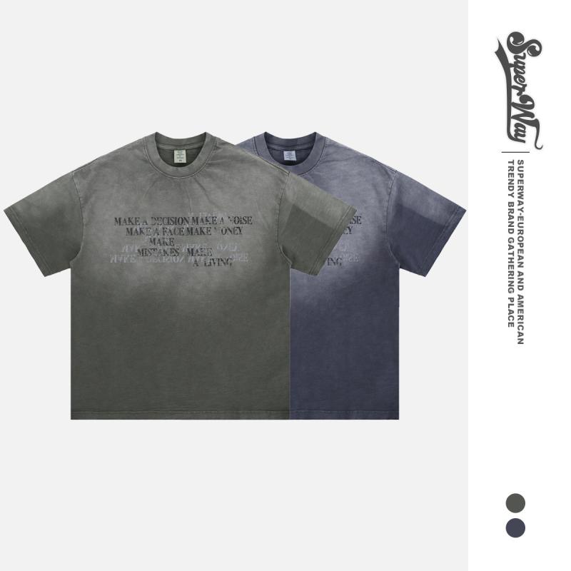 Tシャツ メンズ 春夏 短袖 丸首 ゆったりシルエット 竹節コットン コットン素材 グラデーション 切り替えデザイン 幾何学柄 プリント グリーン ダークグレー ストリートスタイル 休闲 吸湿性 通気性 軽量 青年向け 普段使い アウトドア