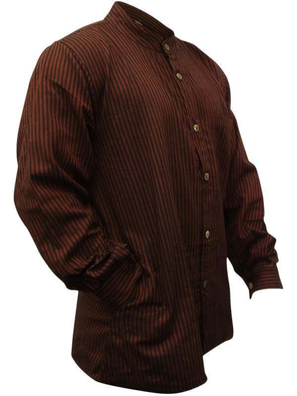 Long-Sleeved - メンズ 長袖シャツ トップス 亨利カラー ストライプ柄 透気性 ポリエステル 合体型 翻領 長袖 運動スタイル 休闲スタイル 修身シルエット 欧米風 民族風 ゆったりフィット 印花デザイン 赤 緑 紫 青 黄 白 孔雀ブルー 秋用 青年向け