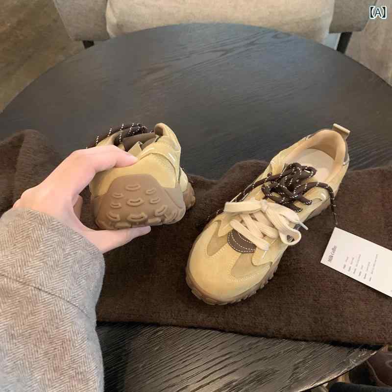女性用 デッドストック 厚底 スニーカー インソール 増高 デトレーナー シューズ 春夏 秋冬 通年 軽便 防滑 低ヘルプ ラウンドトゥ フラットシューズ クロス ストラップ 防水台 二層牛皮 人造革 ラバーソール 天然レザーインソール ピッグスエードラ