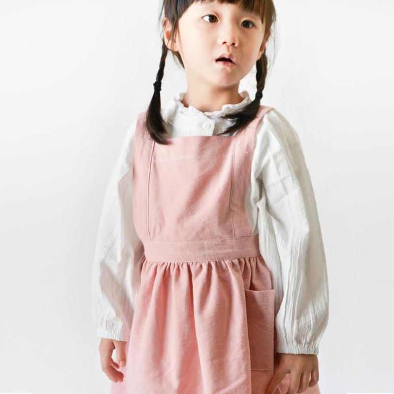 キッズ 無袖 防水 囲裙 子供用 キッチン 防汚 綿麻 全棉 伸縮 調整可能 加長 かわいい デザイン 炭灰色 裸粉色 海藍色 姜黄色 春夏 秋冬 通年 普段使い 軽量 吸湿速乾 切り替え 柄 清新 スタイル ビッグシルエット ハイウエスト ピンク系 ア