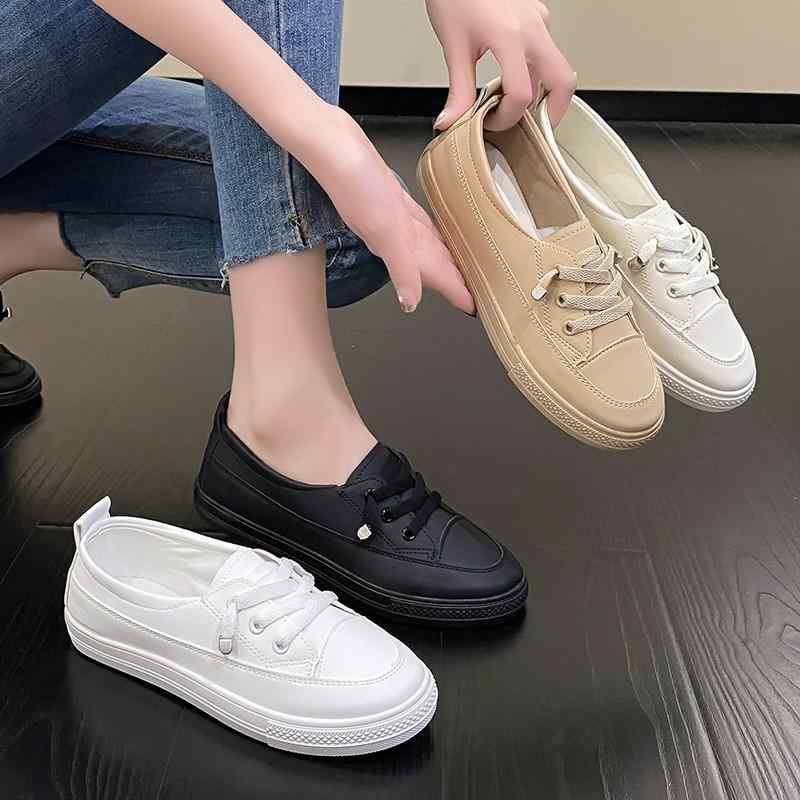 Other - スニーカー 女性用 フラットシューズ 純色 ホワイト ローカット ランニングシューズ ウォーキングシューズ ラバーソール 丸トゥ ローヒール 接触冷感 通気性 耐摩耗 切り替えデザイン ハイカット プレーン ベーシックスタイル デイリー使い 軽量 伸縮性