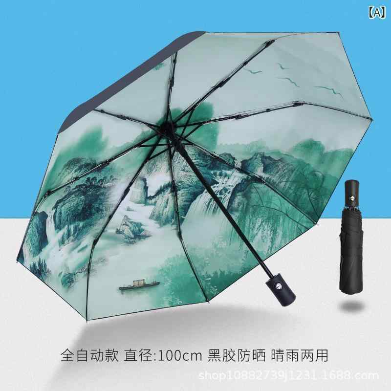 折りたたみ傘 女性用 全自動 軽量 コンパクト 晴雨兼用 防UV 遮光 防水 合金骨 黒膠加工 190T高密度 衝撃布 女性 日常使い 通勤 旅行 春夏秋冬 通年対応 かわいいプリント 青山緑水 錦鯉蓮 空谷幽蘭 江山美人 山水墨 星球 鹿の鳴き声 梅の