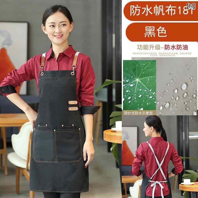 Rakuten - 防水 無袖 囲裙 商用 工作服 帆布 素材 防水 防油 加工 無袖 デザイン ブラック カーキ ネイビー ブラウン グリーン グレー 均一 サイズ 韓国風 スタイル 純色 柄 飲食店 ミルクティー コーヒー ショップ ネイル サロン 女性 男性 用 調節