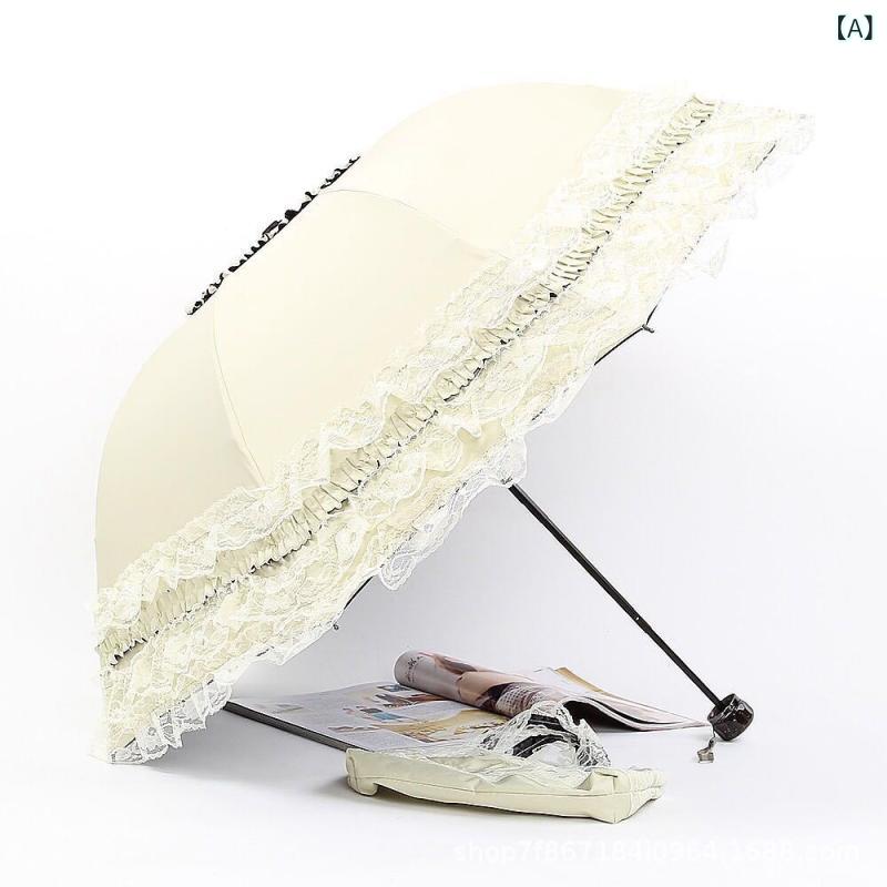 レディース 三つ折り 晴雨兼用 傘 花柄 レース 花辺 防晒 遮阳 黒膠 210T ポリエステル 生地 8本 鋼骨 ステンレス 中棒 手動 開閉 軽量 コンパクト 紫外線 対策 UVカット 防水 撥水 加工 折りたたみ 携帯 ピンク 赤 紫 青 黒 緑(4.0)