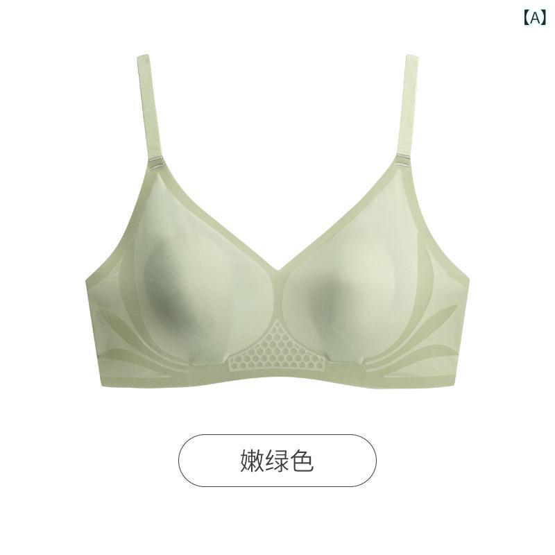 レディース ブラ 無鋼圈 接触冷感 超薄型 透気性 吸汗 無痕 美背 聚拢 快適 1/4カップ 薄手 固定肩紐 後四列フック 嫩緑 肌色 ブルー クリームホワイト ブラック S M L XL XXL ノースタイル カジュアル