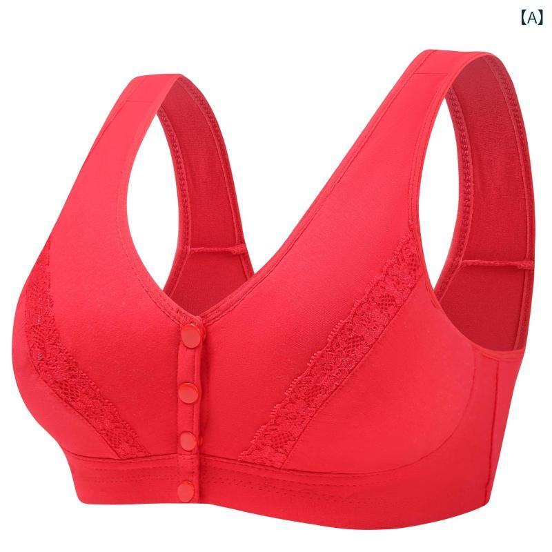 フォークBRのレディース 純棉 背心式 ブラジャー 無ワイヤー ワイヤレス ソフト コットン インナー 女性用 トップス インナーウェア 吸汗 防走光 副乳収納 全カップ 超薄 固定肩紐 前ホック 赤 紫 ベージュ 紫芋色 大きいサイズ 伸縮性 快適 コットン100%｜アングル2