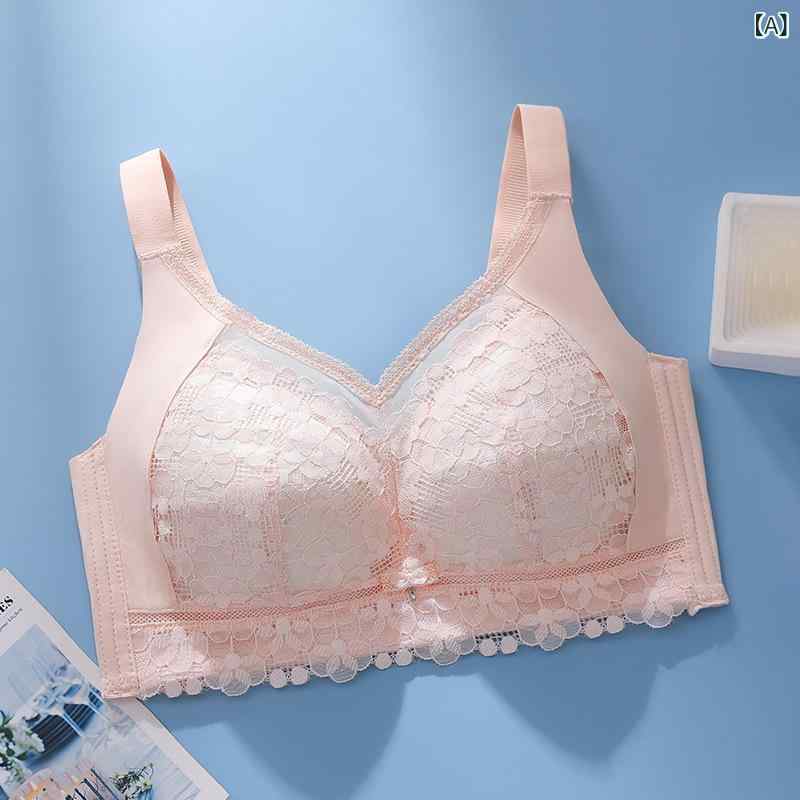 ブラジャー レディース 大きめサイズ 全カップ ノーワイヤー 調整型 サイドサポート 副乳収集 大きめバスト スリム効果 超薄型 ノンパッド 寄せ上げ インナー ナイロン素材 レース 固定ストラップ 後ろ4段フック 肌色 ブラック 赤 グレー ピンク シ
