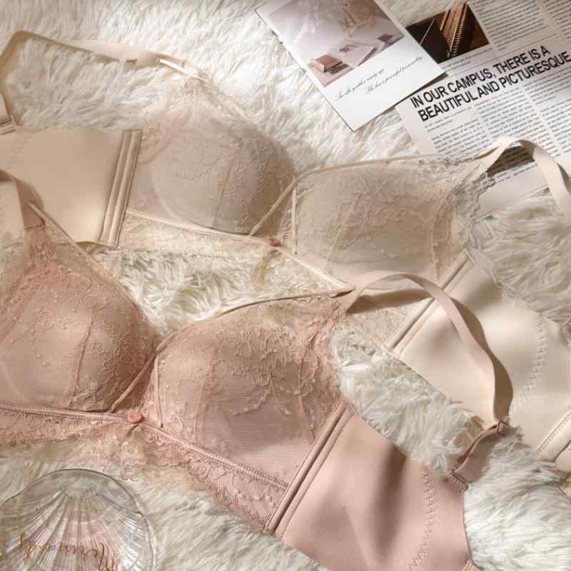 樂天商城 - ノンワイヤー ブラジャー 女性用 ワイヤーなし プッシュアップ サイド収集 3/4カップ ミドルカップ 固定肩ストラップ 後ろ4列フック 親肌綿 レーストップス 調整型 インナーウェア 接触冷感 伸縮性 軽量 ホワイト ピンク グリーン ブラック 青年向