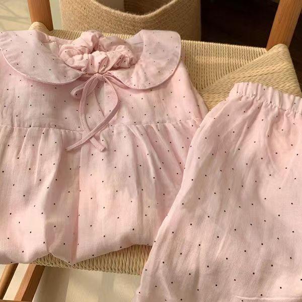 Other - レディース かわいい 波点 プリント 夏用 接触冷感 涤纶 素材 短袖 短パン セット 寝間着 ルームウェア 学生向け ホームウェア ドルマンスリーブ ラウンドネック ブルー ピンク カラーバリエーション カジュアル スタイル インナー 外出可能 吸湿速