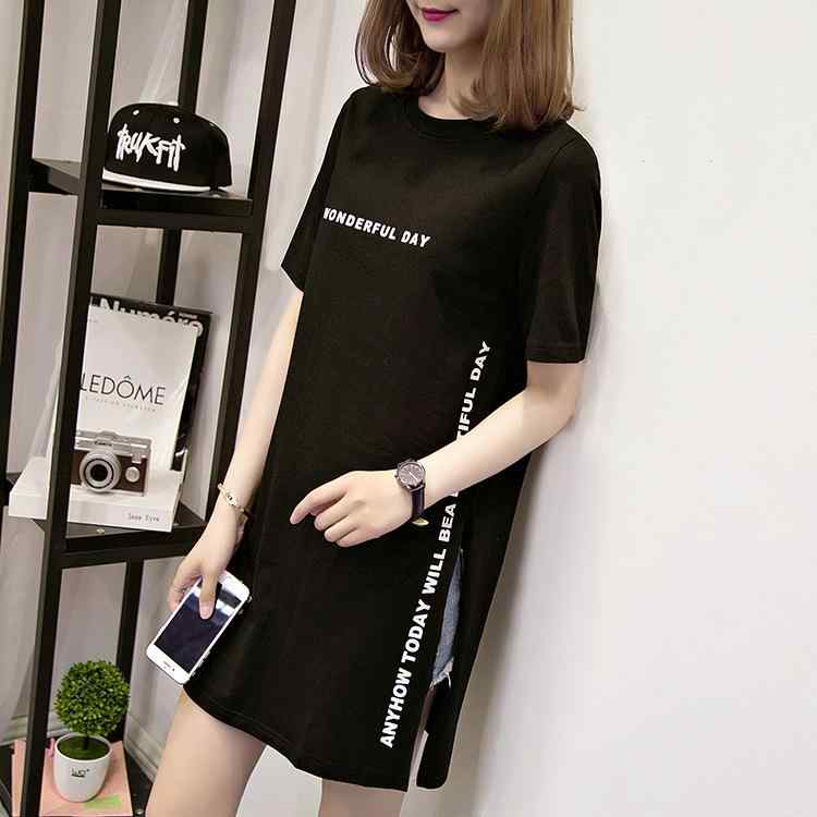 乐天商城 - Tシャツ スリープドレス レディース 短袖 丸首 三分袖 ミドル丈 ゆったり ビッグサイズ 黒 白 接触冷感 再生繊維 ポリエステル 適度厚み 夏用 外出可 室内 ホテル ウェディング 欧米スタイル ファッショナブル ベーシック
